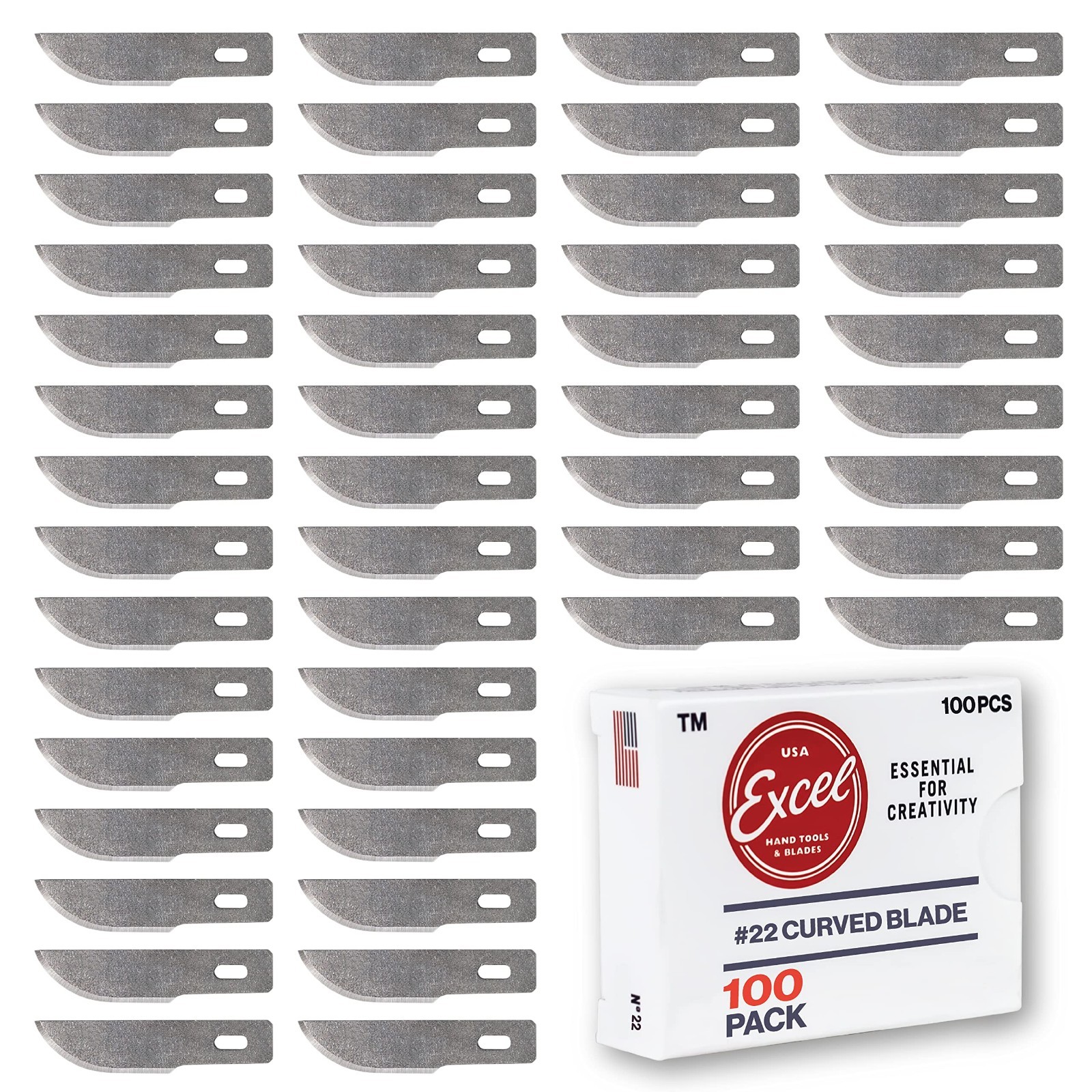100 PCS Craft Knife Blades #22 High Carbon Steel Curved Refill for Precision Cut