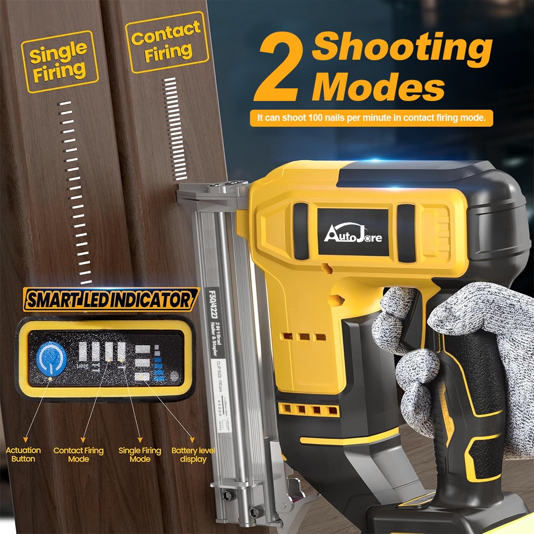 18GA Cordless Brad Nailer for Dewalt 20V Battery, 2 in1 Electric Nail/Staple Gun