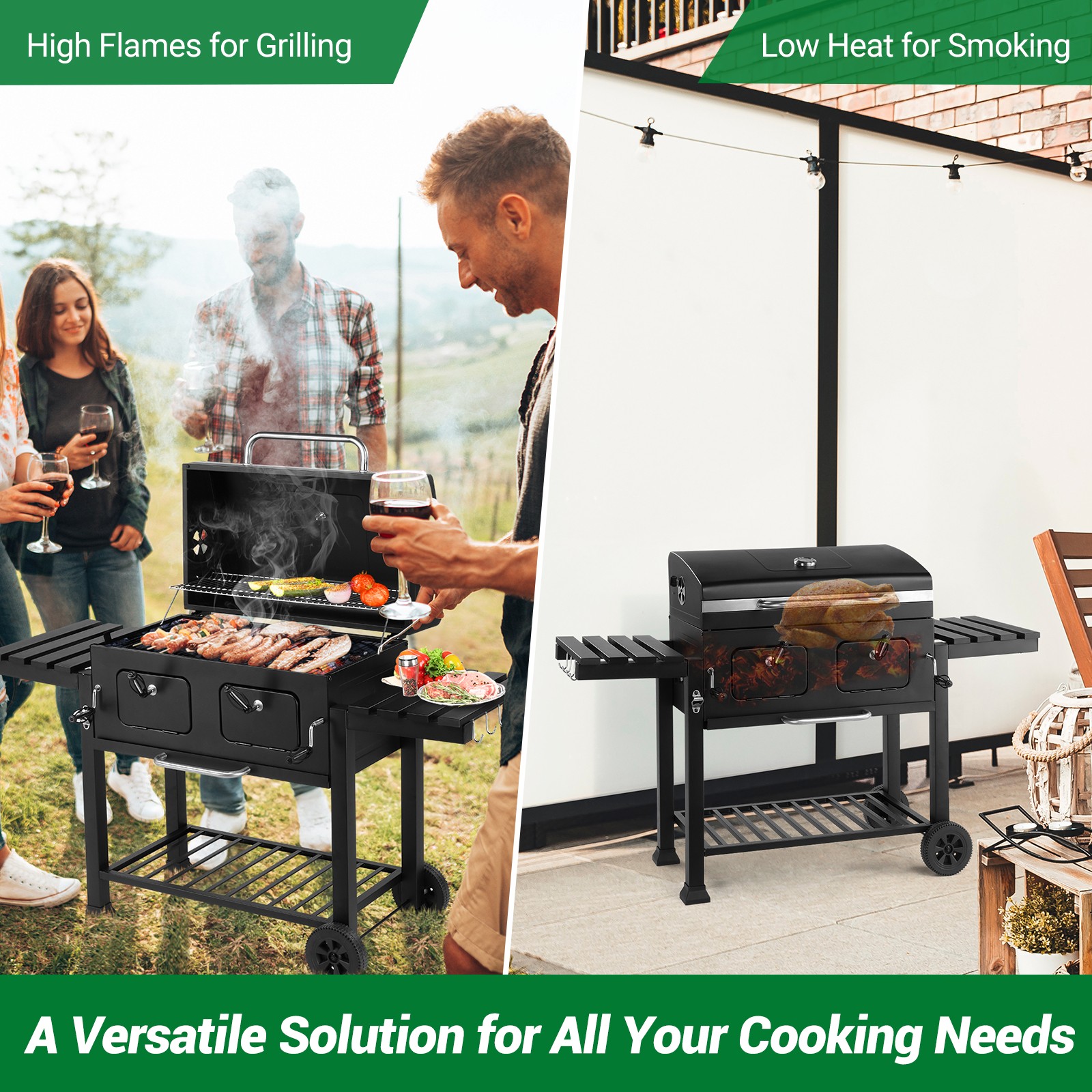 Outdoor Garden Heavy-Duty Oversize Charcoal Grill Liftable Barbecue Backyard
