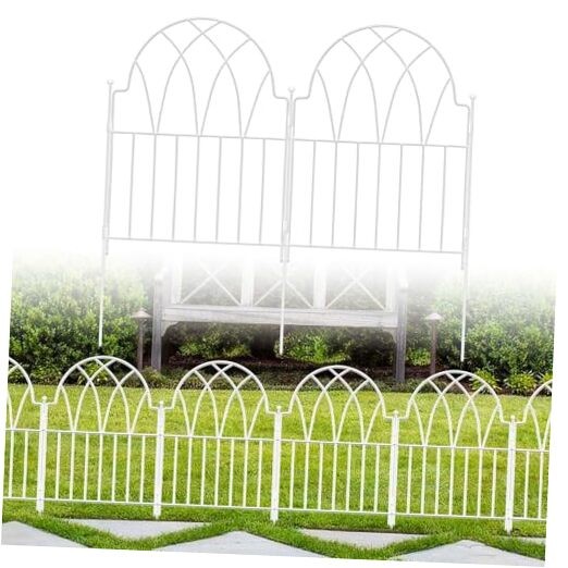 Garden Fence Panels – 17 in(H) x 20.07ft(L) White Metal Fence No Dig