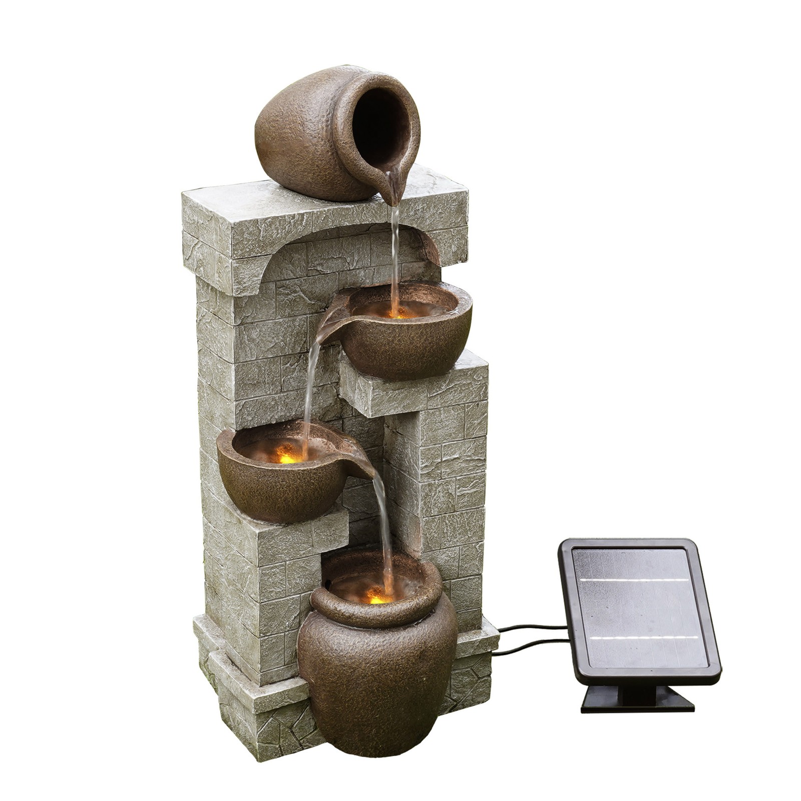 Teamson Home 28″ Cascading Bowls with Solar LED Lights Outdoor Water Fountain