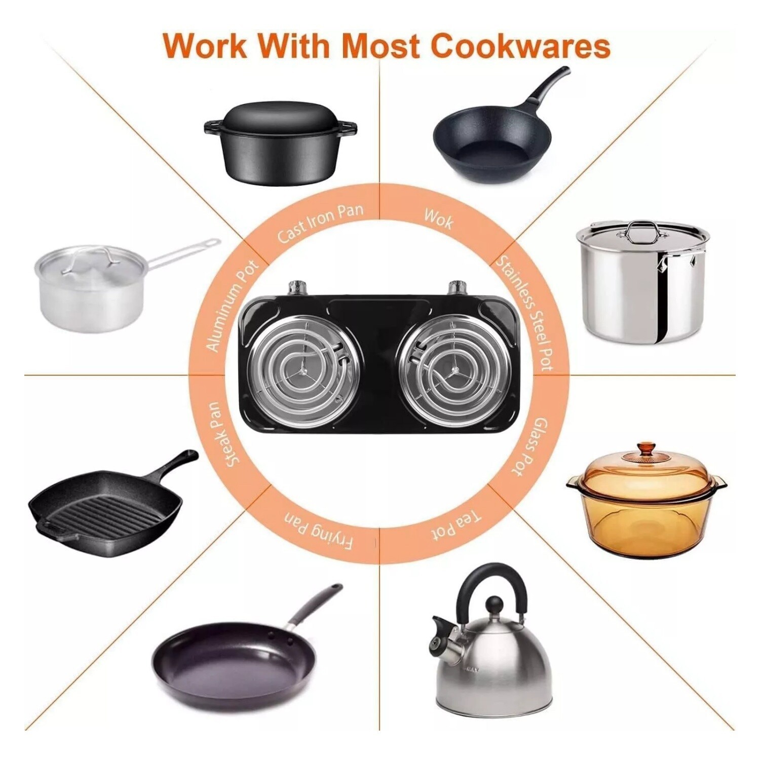 2000W Portable Kitchen Electric Double Burner Hot Plate Cooktop Cooking Stove