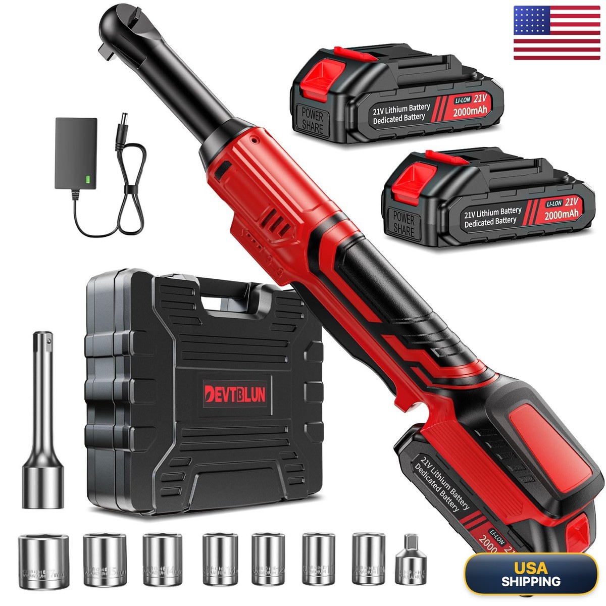 DEVTBLUN 21V Electric Ratchet Wrench Set,60FT-LBS (80N.m) Extended Cordless