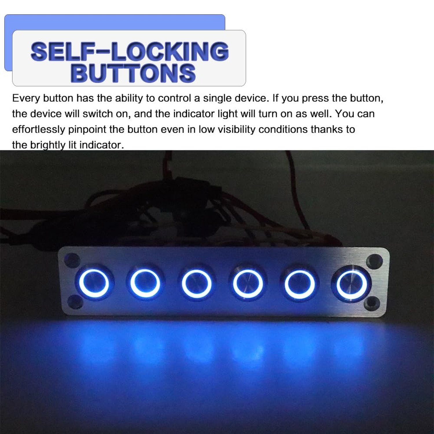 6 Gang Push Button Switch Panel Antioxidant Aluminum DC 12V Pre-Wired with Bl…