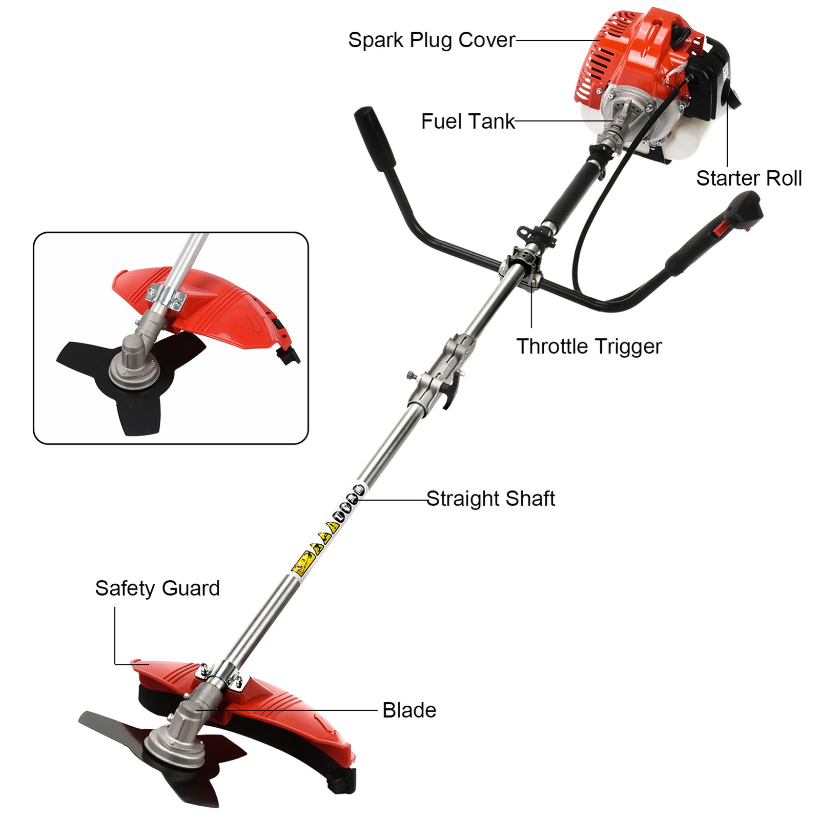 52CC 2-Stroke Gas String Trimmer & Brush Cutter Straight Shaft Weed Eater Multi