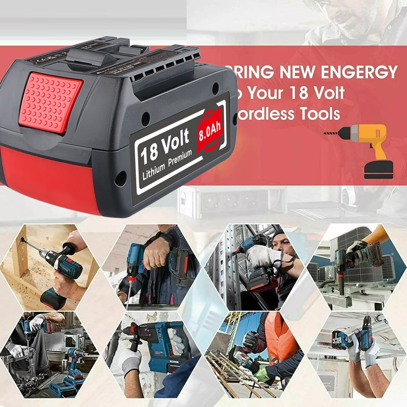 2x 8.0Ah 18V Battery BAT609 Li-ion Battery Drill Fit BAT610 Power Tool for Bosch