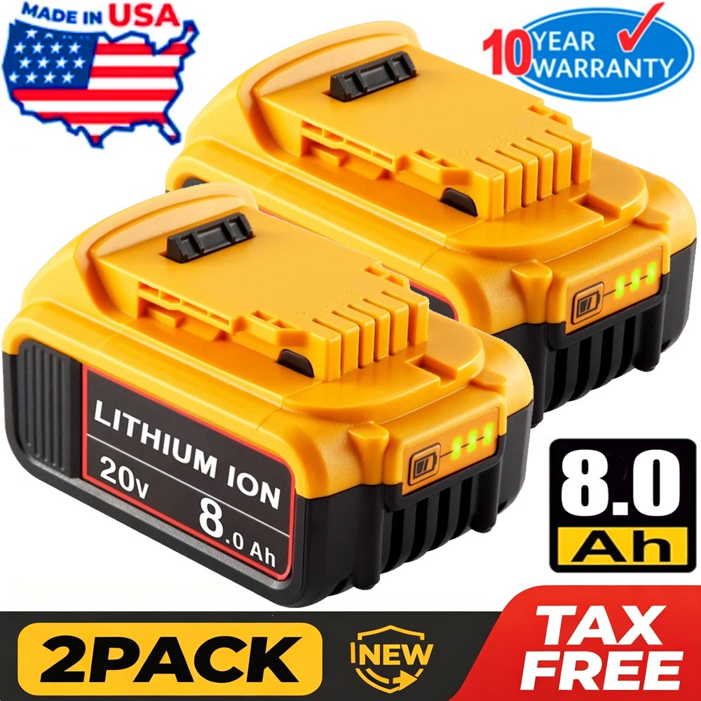 2Pack 8.0AH Lithium-Ion Battery For DeWalt 20V 20 Volt Max DCB205 DCB206 DCB200