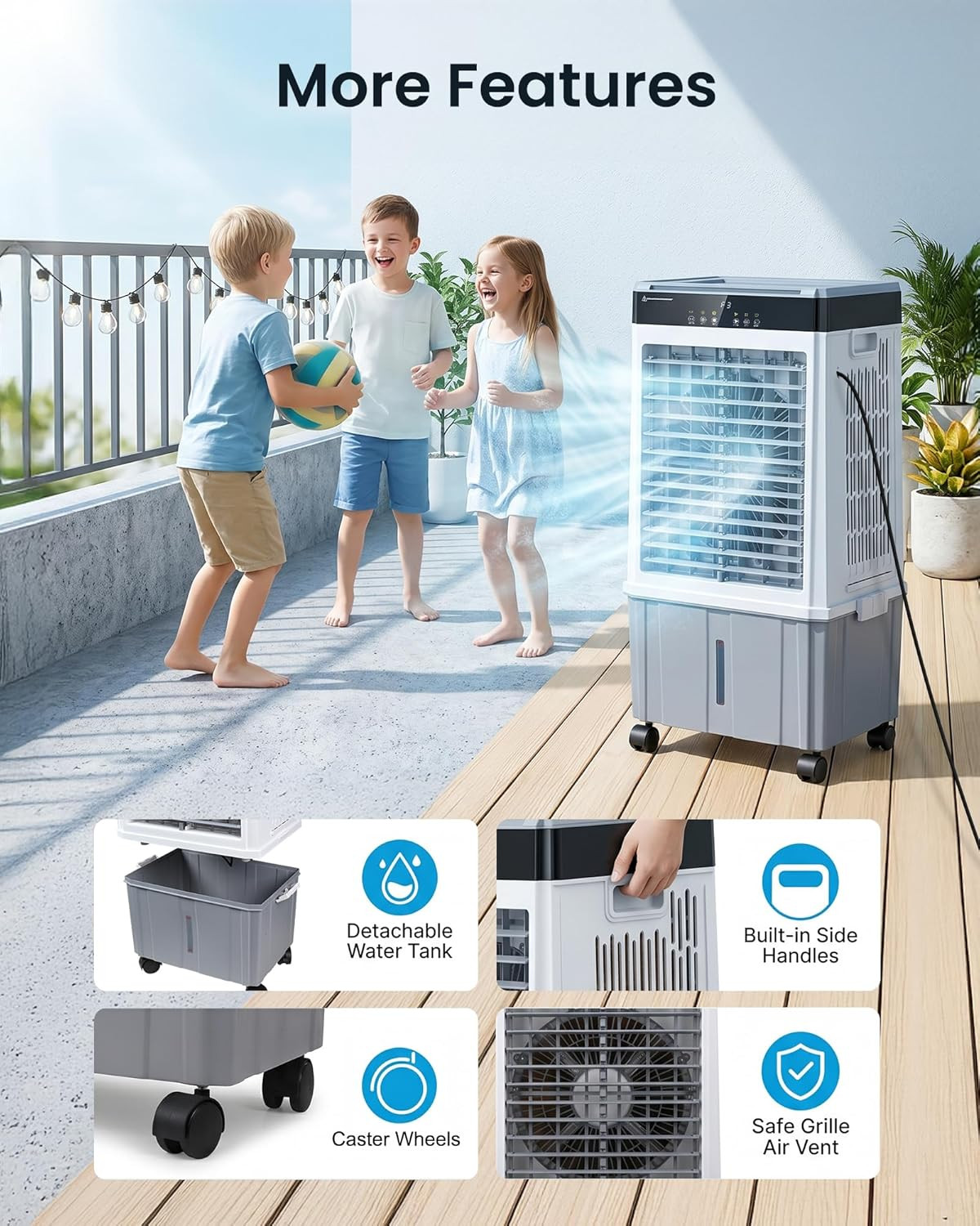Swamp Cooler, 3000CFM 31″ Evaporative Air Cooler, 5.5Gal Removable Tank & 4 Ice