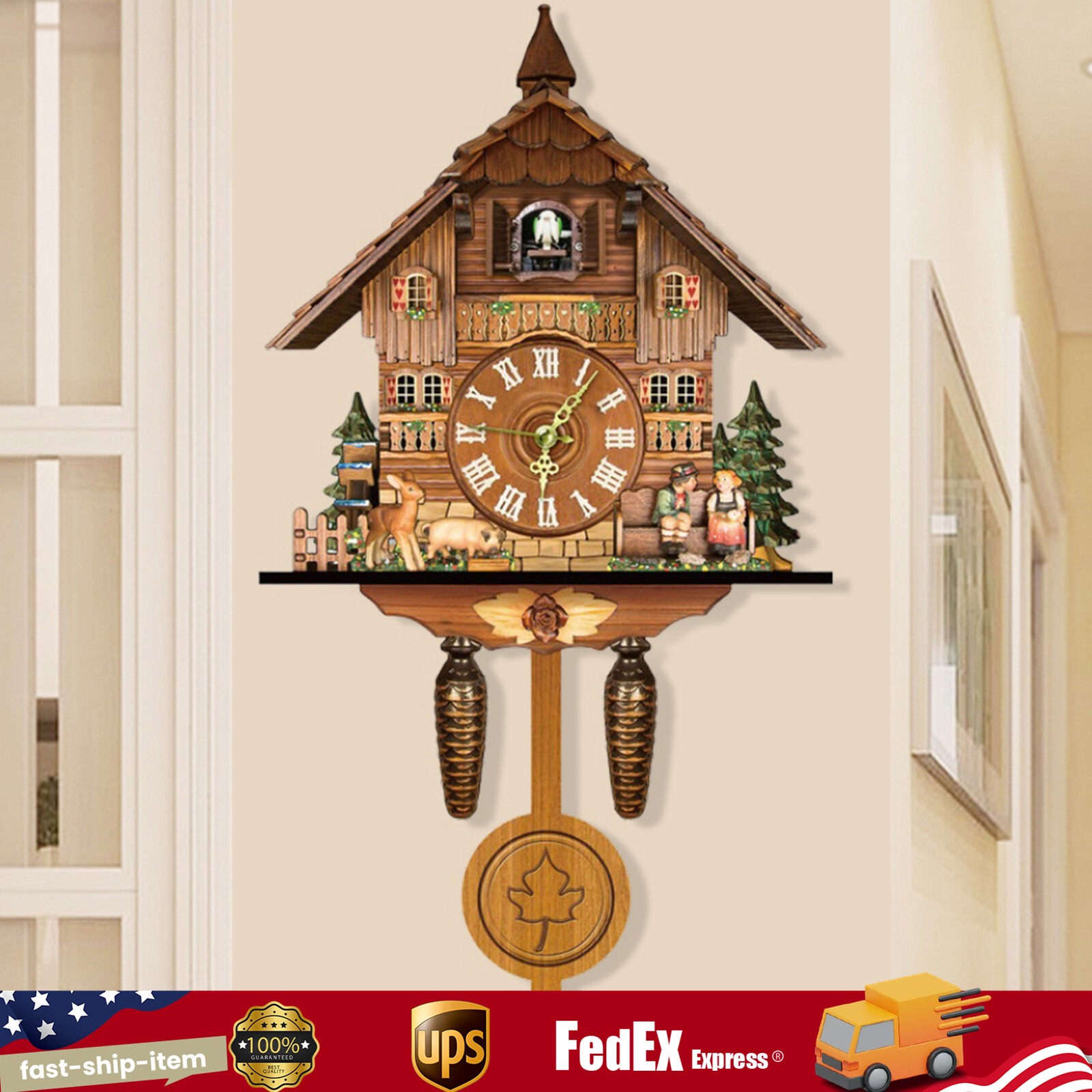 Vintage Cuckoo Wall Clock – Elegant Black Forest Design with Singing Feature