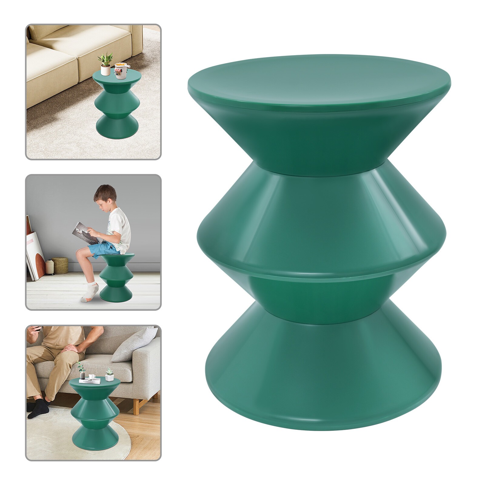 Hourglass Round Side Table 36 × 45 cm (14.2 × 17.7 in) Green PET