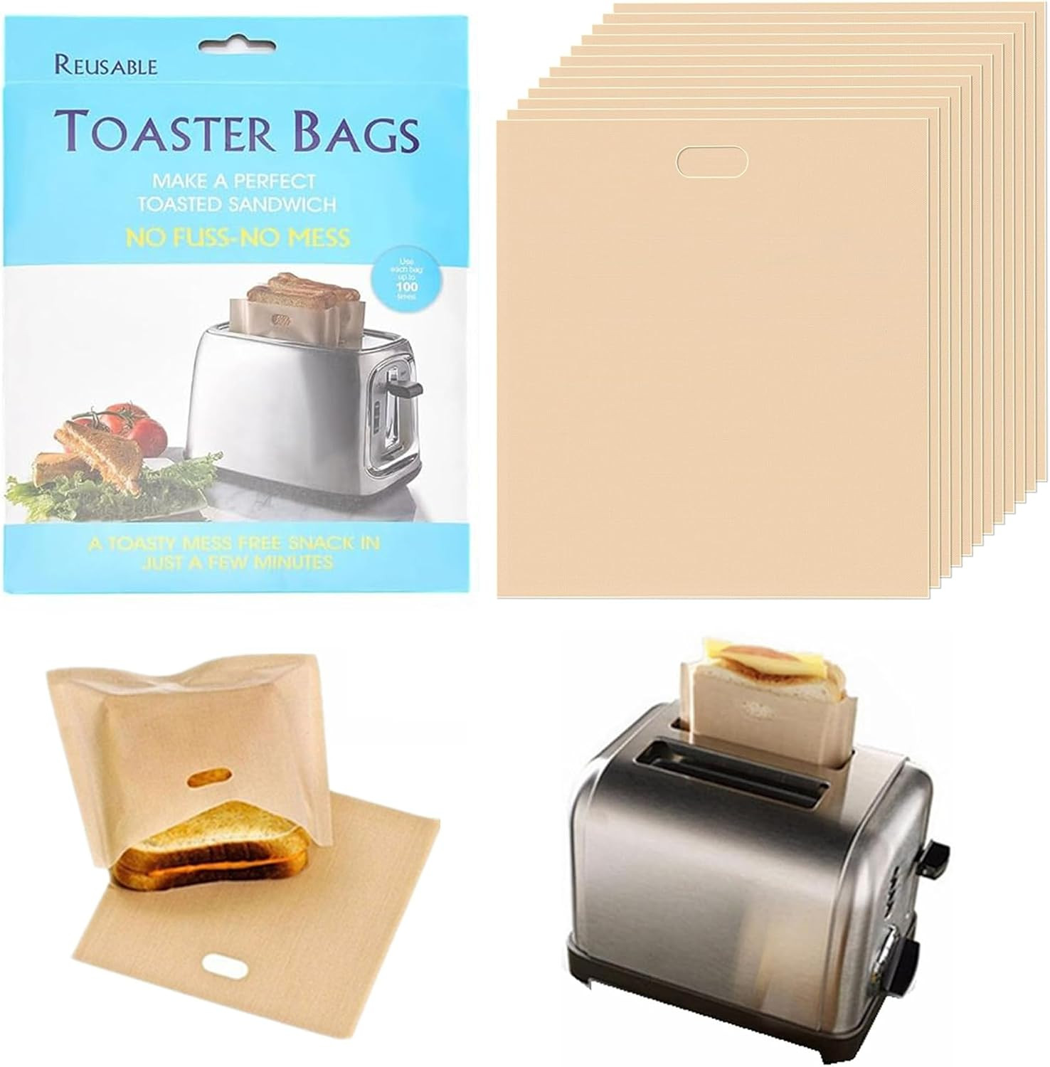 12 Pack Toaster Bags Reusable,7.5″X 6.7″Non Stick and Easy to Clean Toast Bags