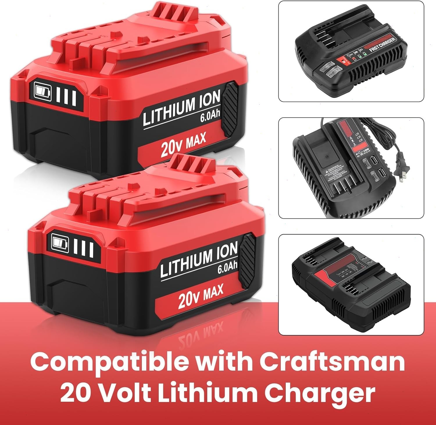 2PACK 20 Volt V20 For Craftsman 20V 8.0Ah Li-ion Battery CMCB204 CMCB202 CMCB201