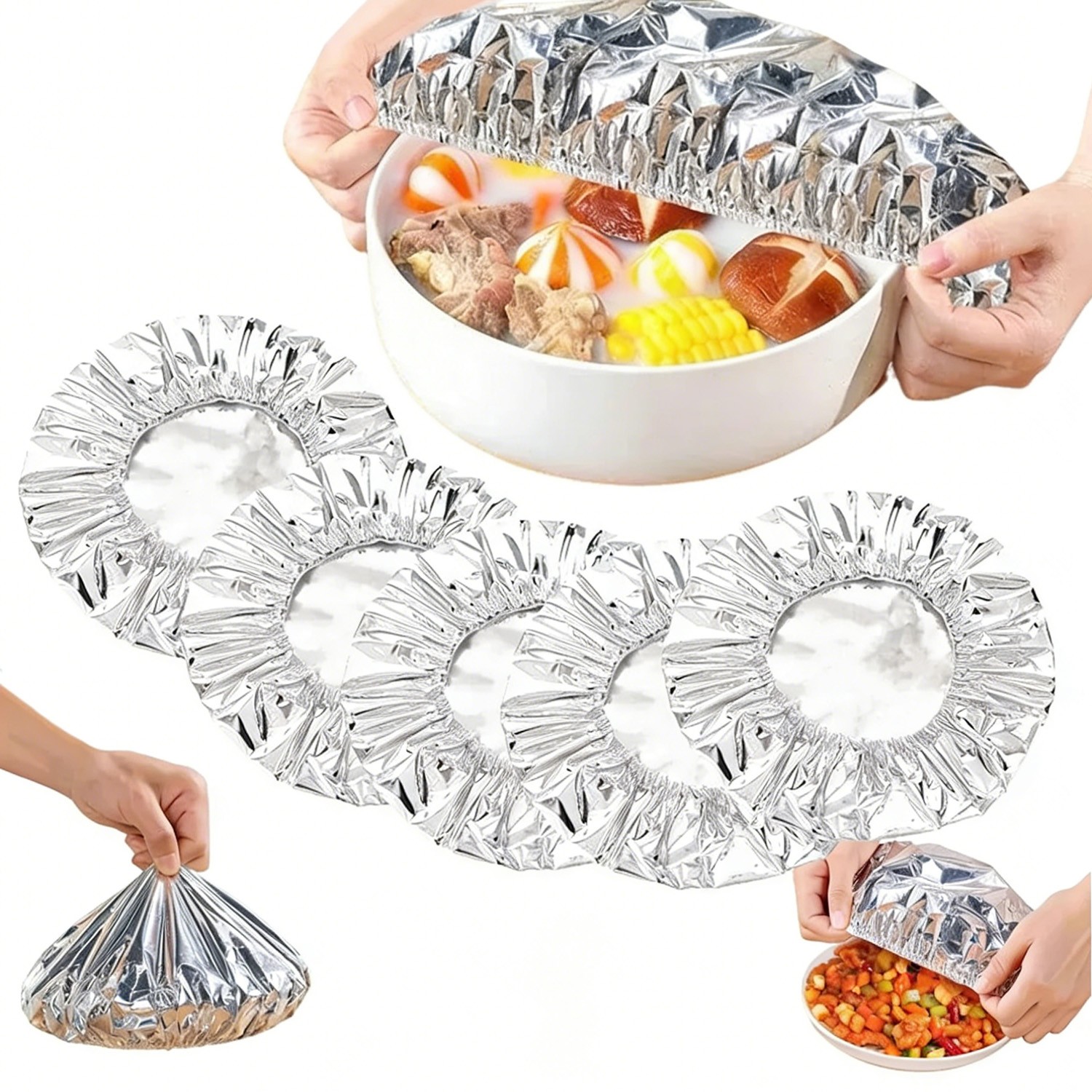 30/50 Pcs Stretchy Reusable Foil Cover for Plates, Bowls & Kitchen Food Storage