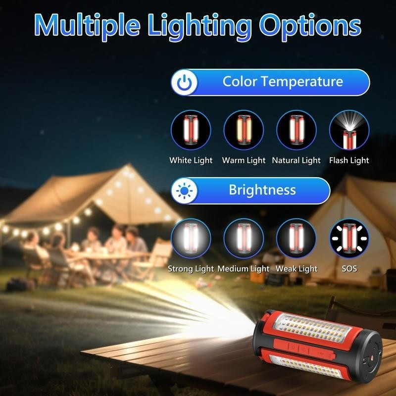 3-Head Rechargeable LED Camping Light 10000mAh, 67″ Adjustable Stand, Tripod