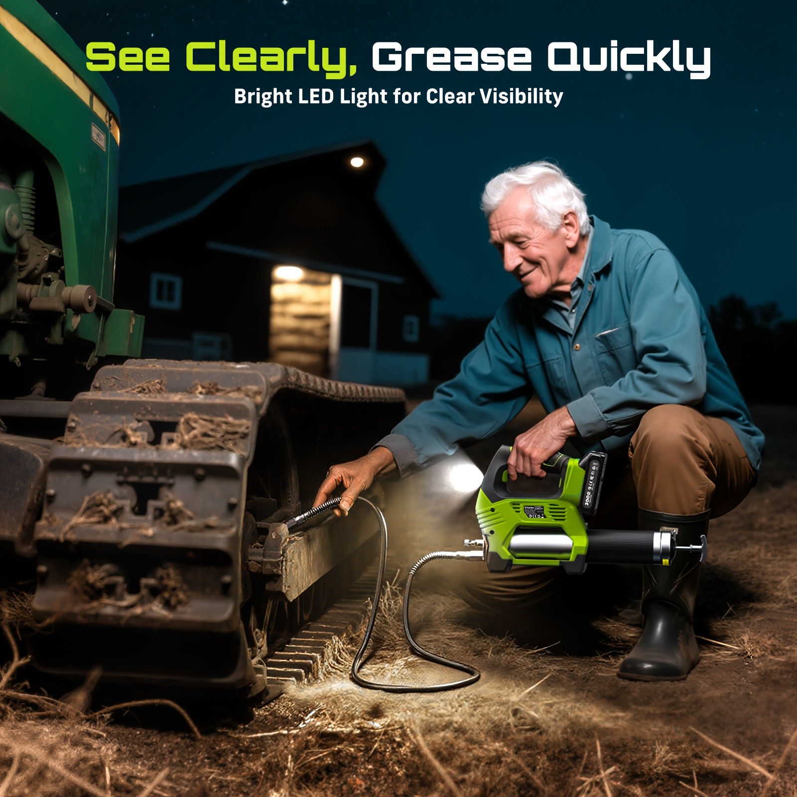 Electric Grease Gun 12000 PSI Battery Powered, Cordless Grease Gun Kit 2 Battery
