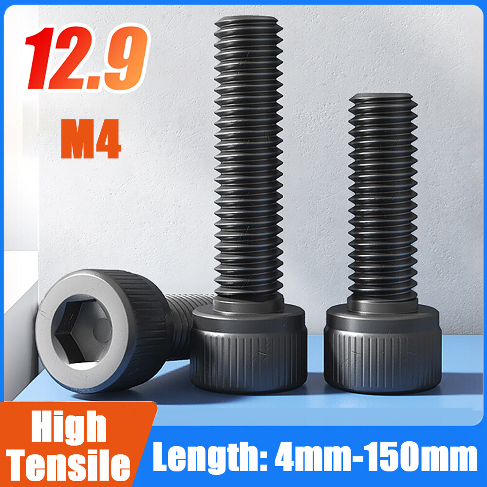 High Tensile 12.9 Cap Head Allen Bolts M4 (4mm) Self Colour Black Socket Screws