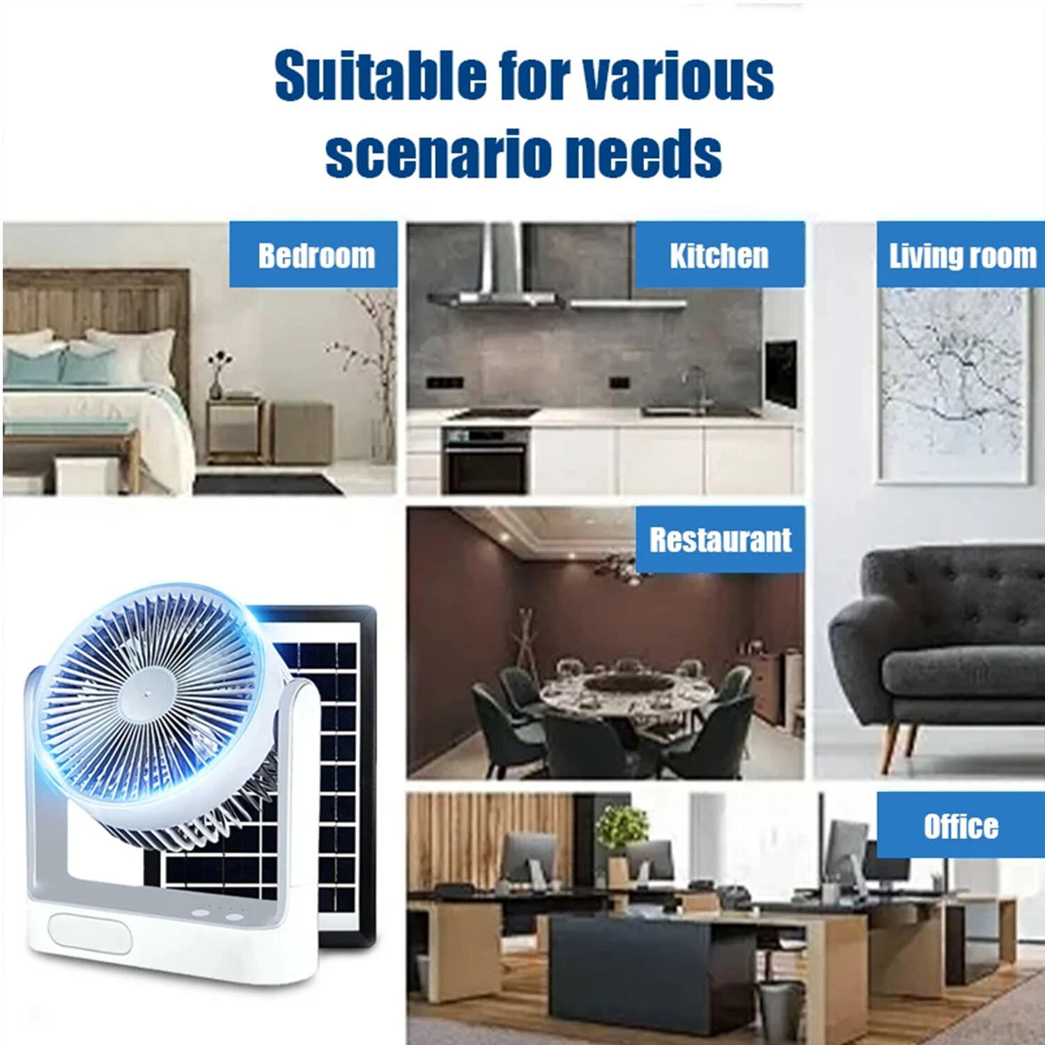 2pack Rechargeable Solar Fan Set w/ Solar Panel 3 Speeds LED light 4 Free Bulbs