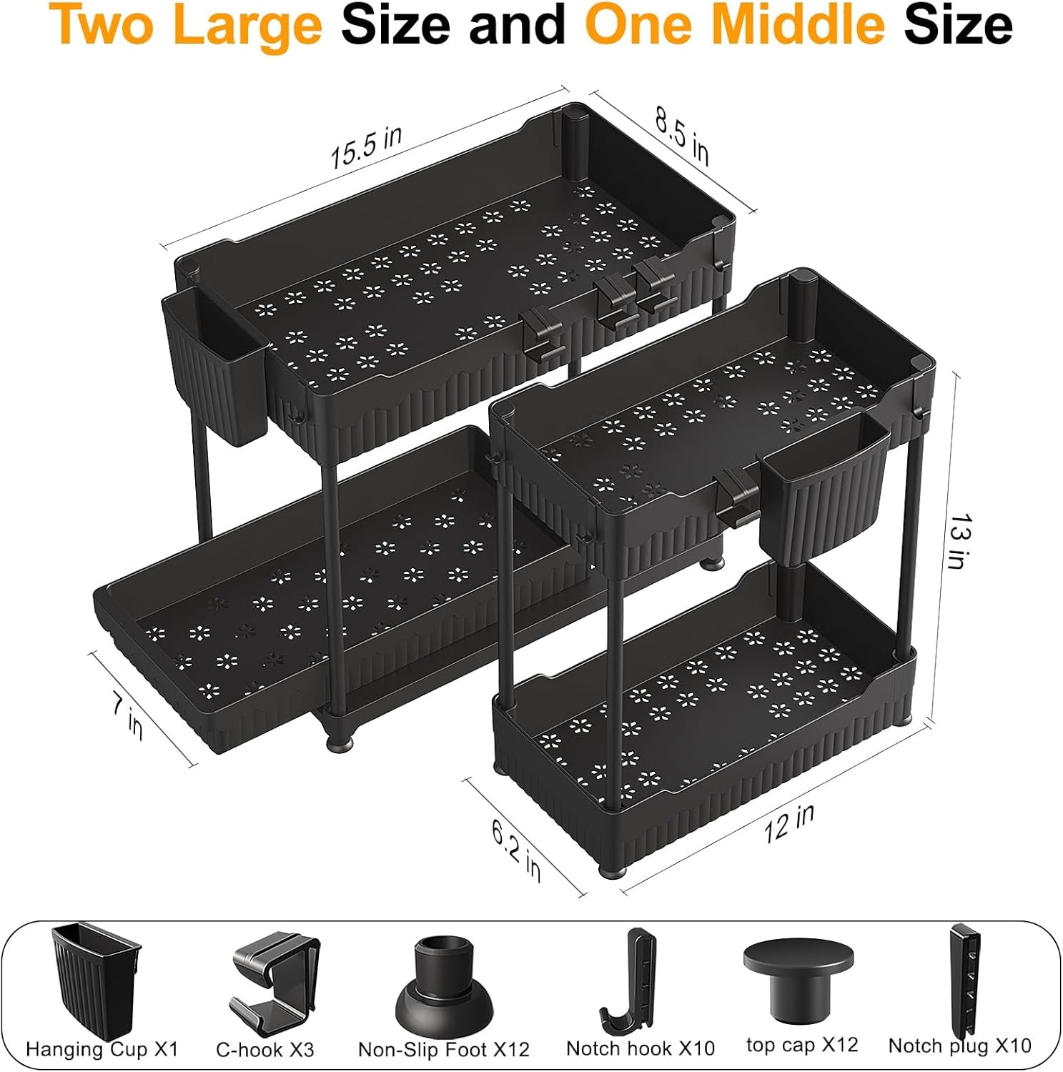 3 Pack under Sink Organizers,2-Tier Multi-Use Kitchen and Bathroom Organizers an