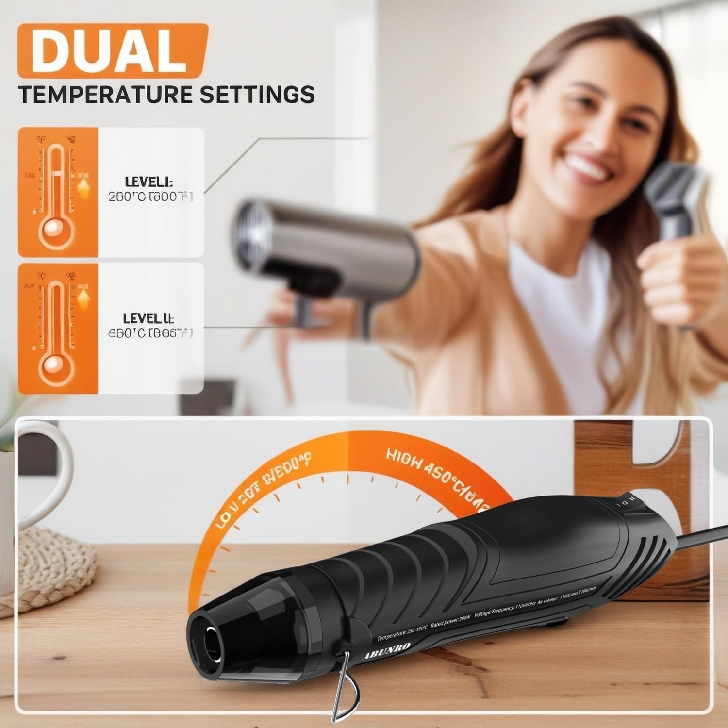 300W Mini Heat Gun with 6.6FT Cable & Reflector Nozzle – Precision Crafting Tool
