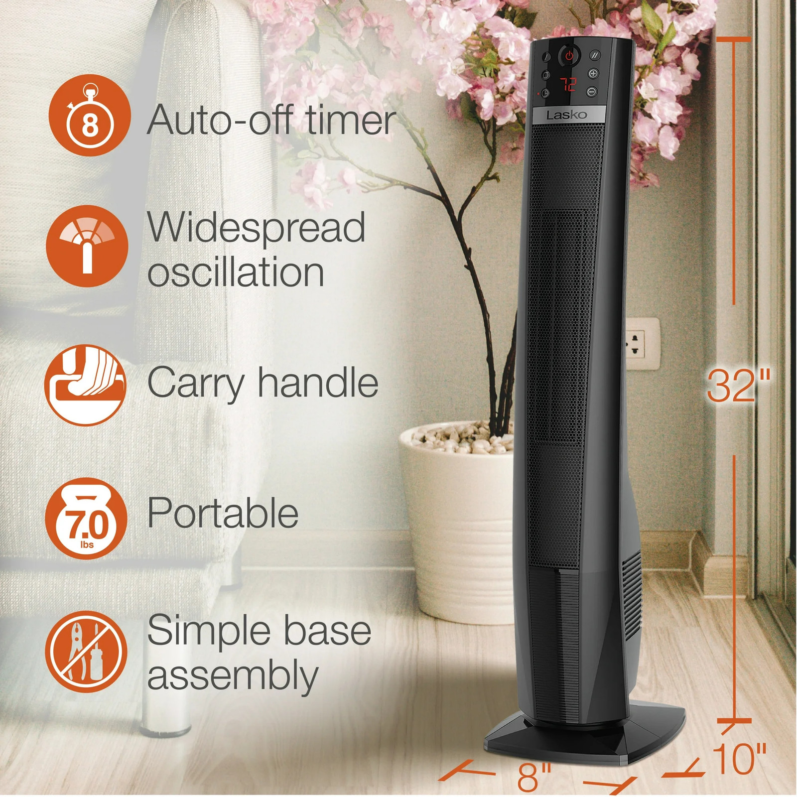 Lasko Oscillating 32″ Ceramic Tower Space Heater 1500W Remote Control 8hr-Timer