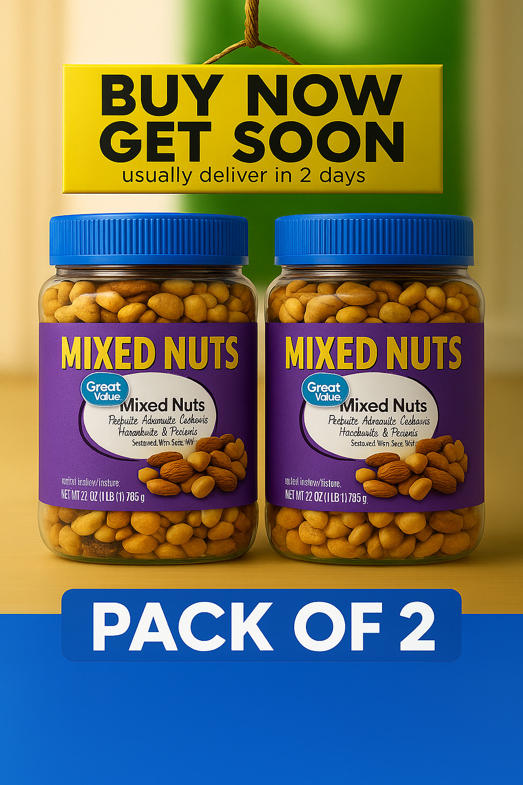 Great Value Mixed Nuts with Peanuts 27oz – 2 Pack Resealable Fresh Snack Mix