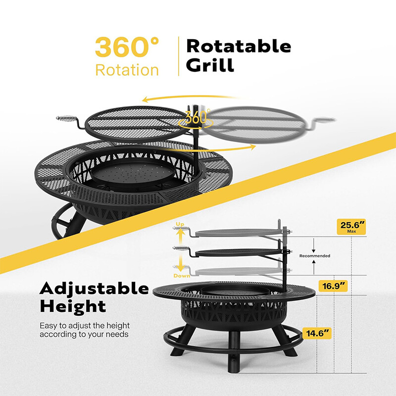 35” Outdoor Wood Burning Round Fire Pit Barbecue Pit BBQ Backyard Fireplace