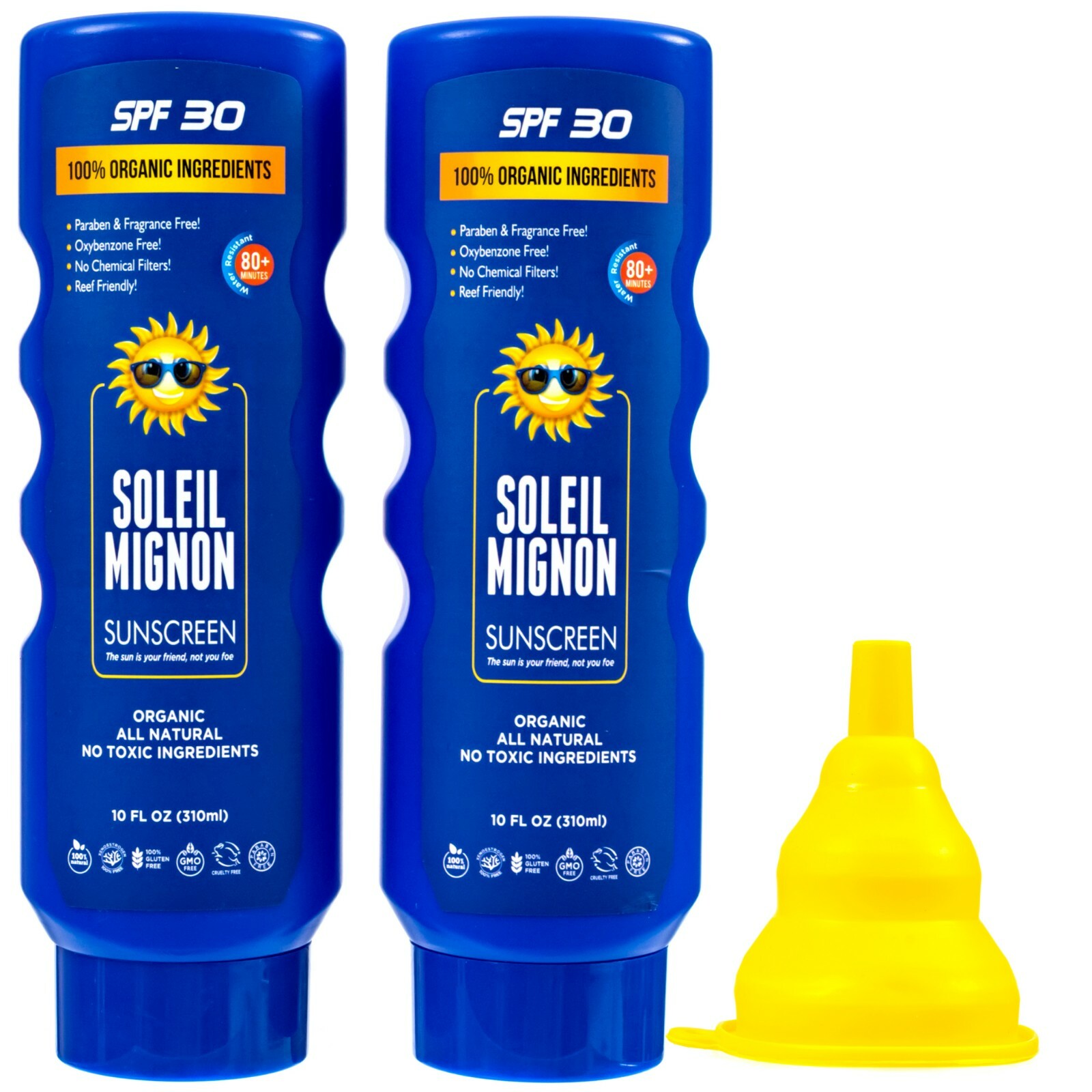 Sunscreen Hidden Flasks 2 x 10oz Leakproof Bottles & 2 Funnels & 100 Foam Seals