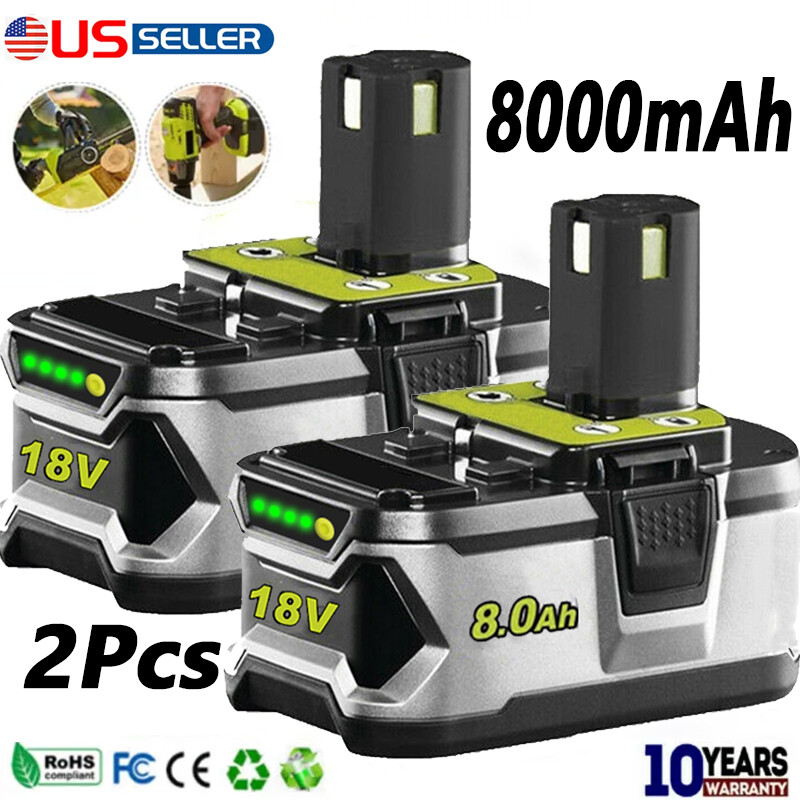 2 PCS 8.0Ah Lithium Battery For Ryobi P102 P200 P201 P203 P107 P108 One Plus 18V