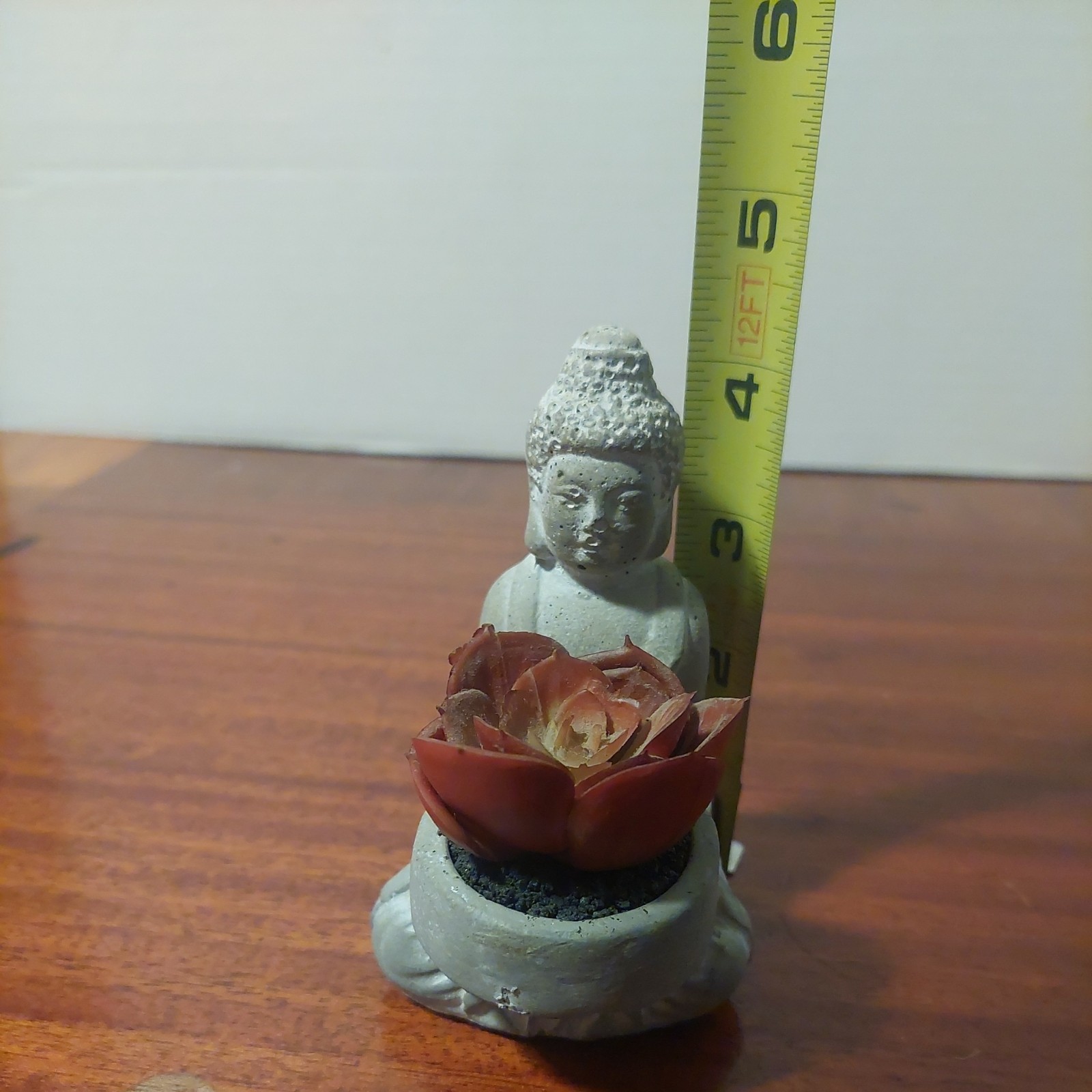 Buddha Statue Gray White Stone Cement Succulent Rocks Office Tabletop Religious