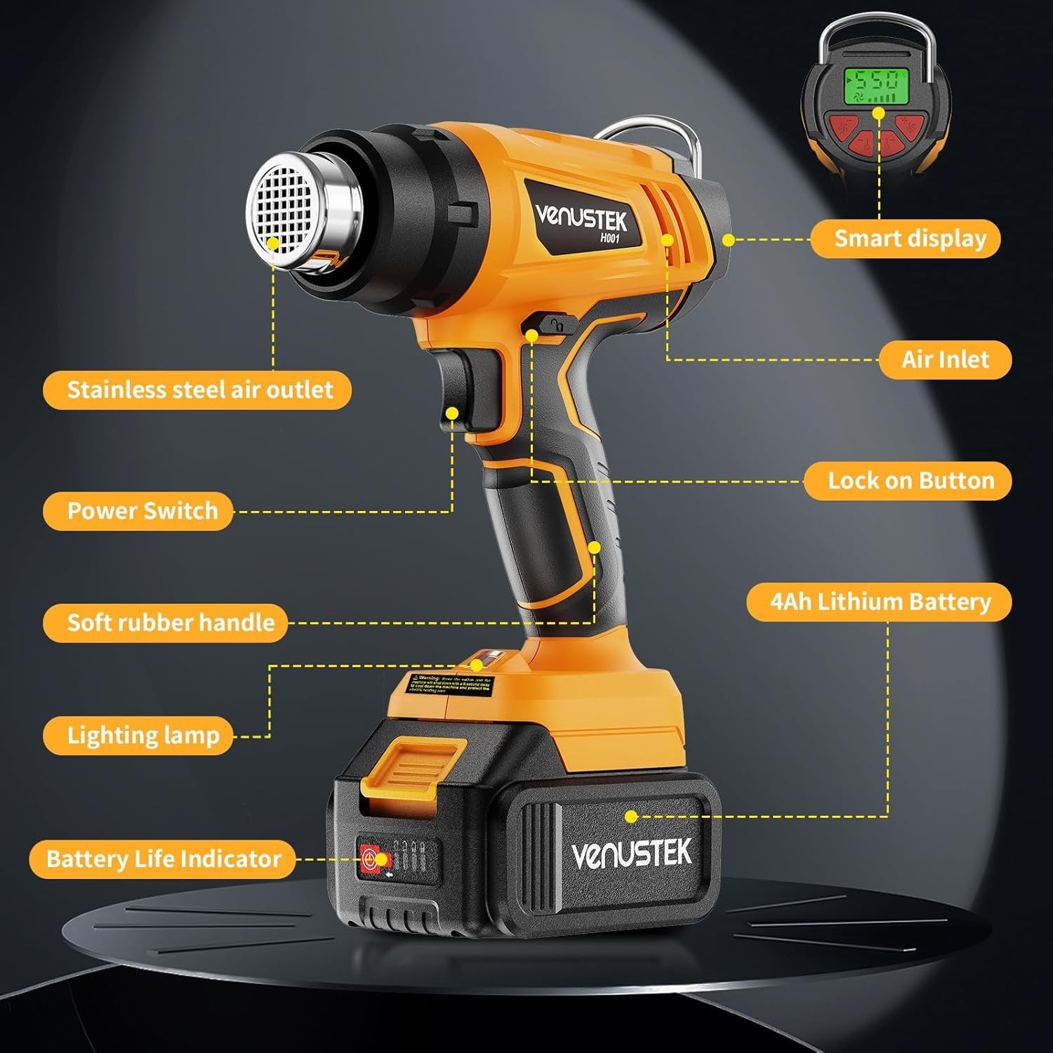 20V Cordless Heat Gun with 2 x 4.0Ah Batteries Fast-Heating Hot Air Gun
