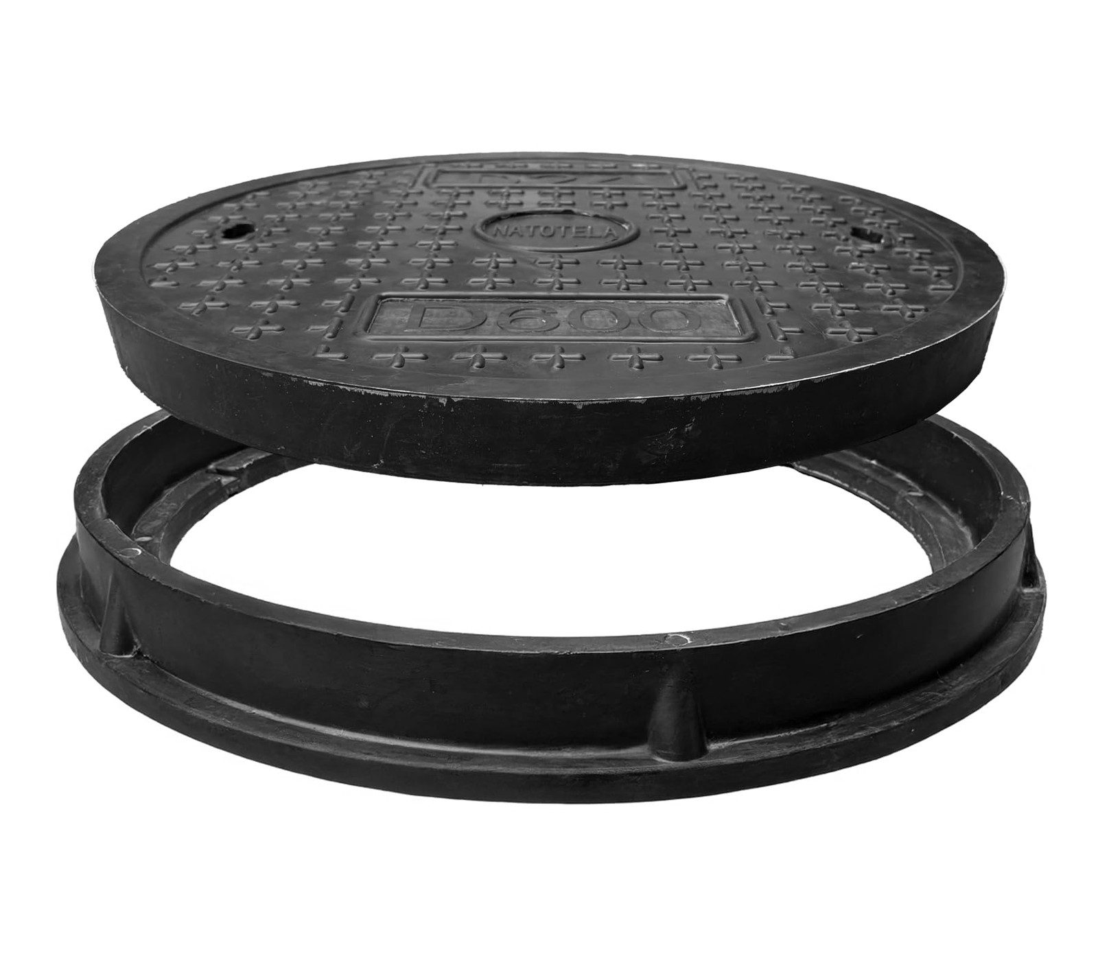 Natotela 24in Round Manhole Cover and Frame, Fiberglass Recessed Solid Top Co…
