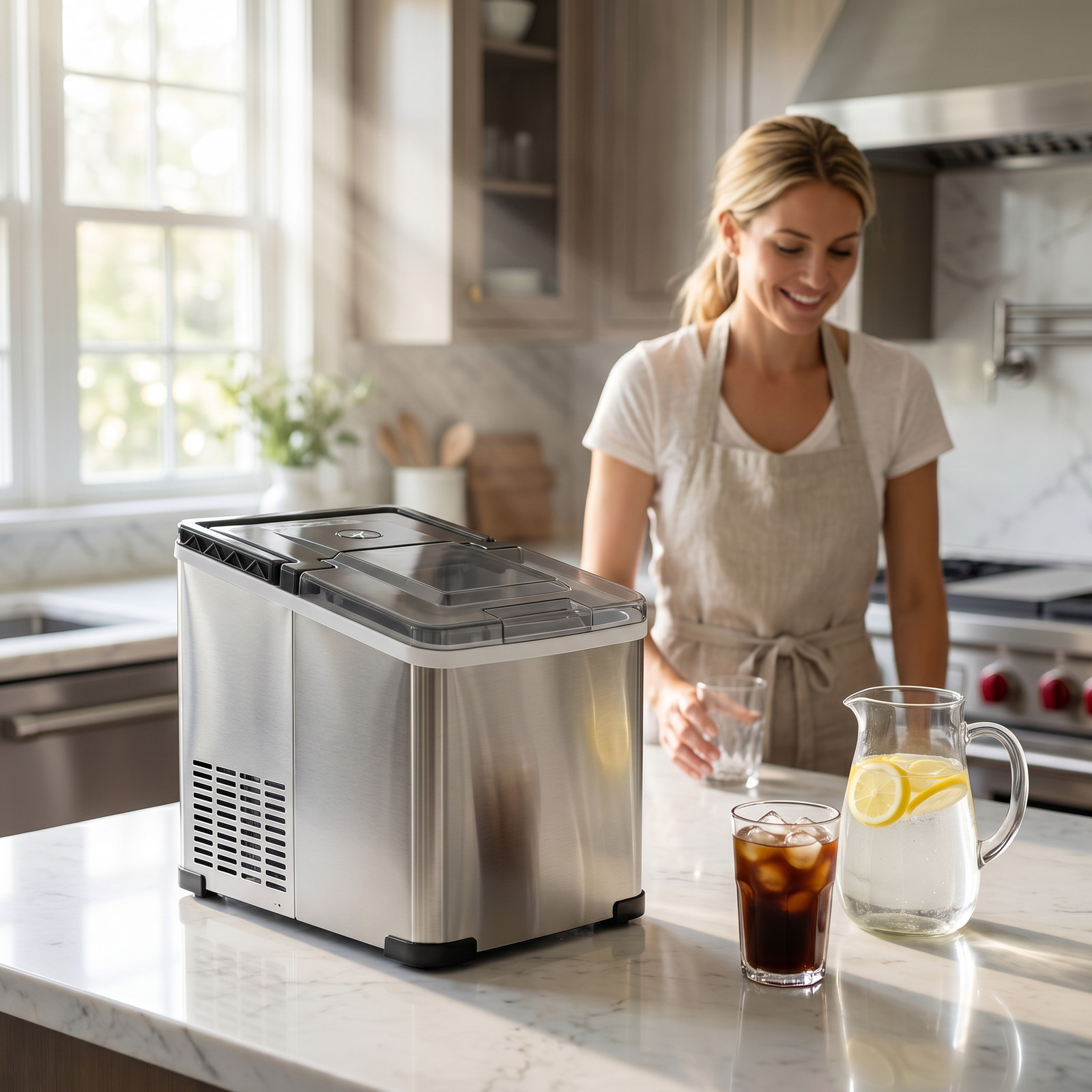 Ice Maker Countertop with Auto-Cleaning, 44Lbs/24Hrs, Portable Ice Machine