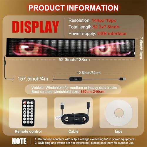 52×7.48Inch Devil Eyes for Windshield, LED Eyes Lights for 52in*7.48in-1pcs