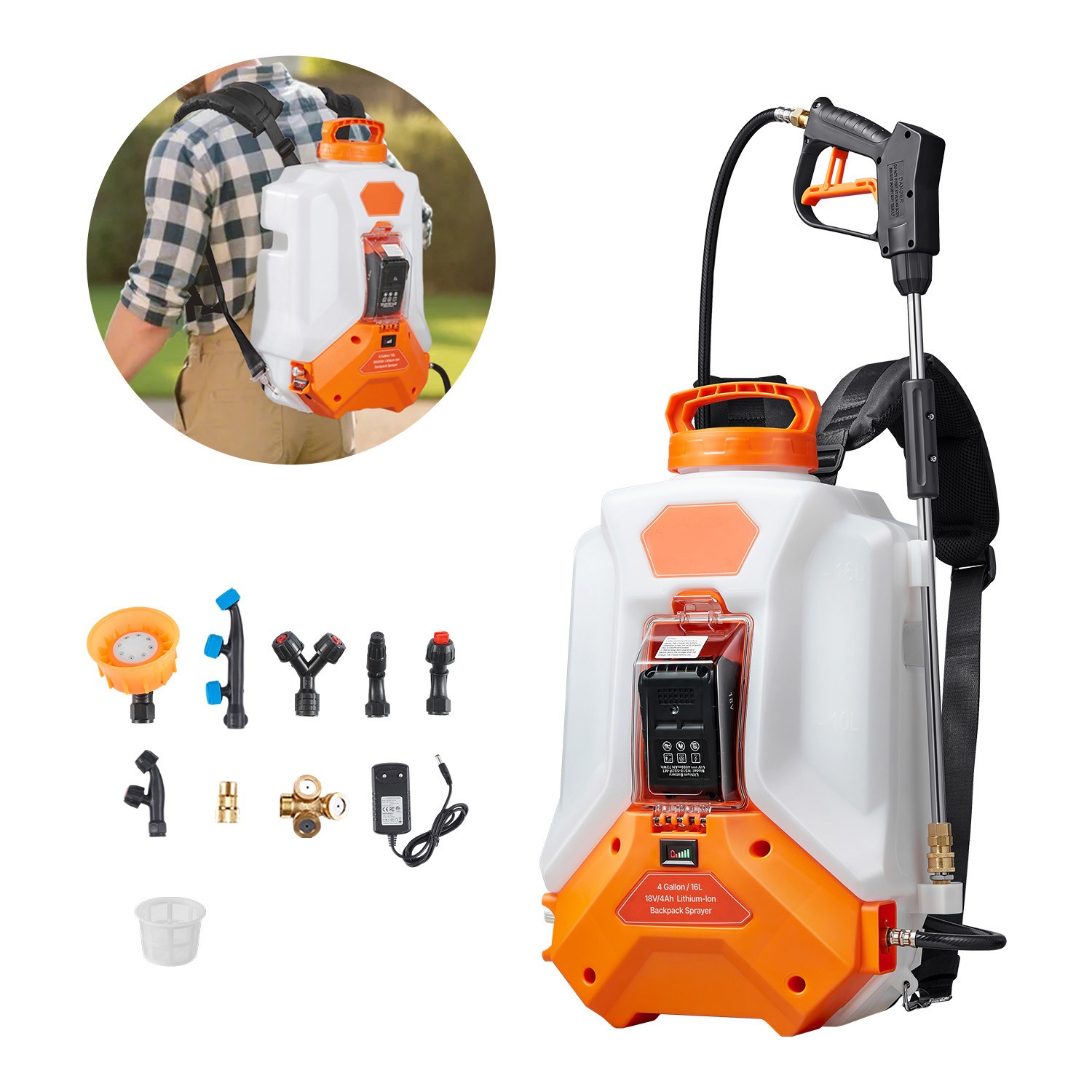 4 Gallon Battery Powered Backpack Sprayer 0-90 PSI 4H Runtime for Yard Lawn