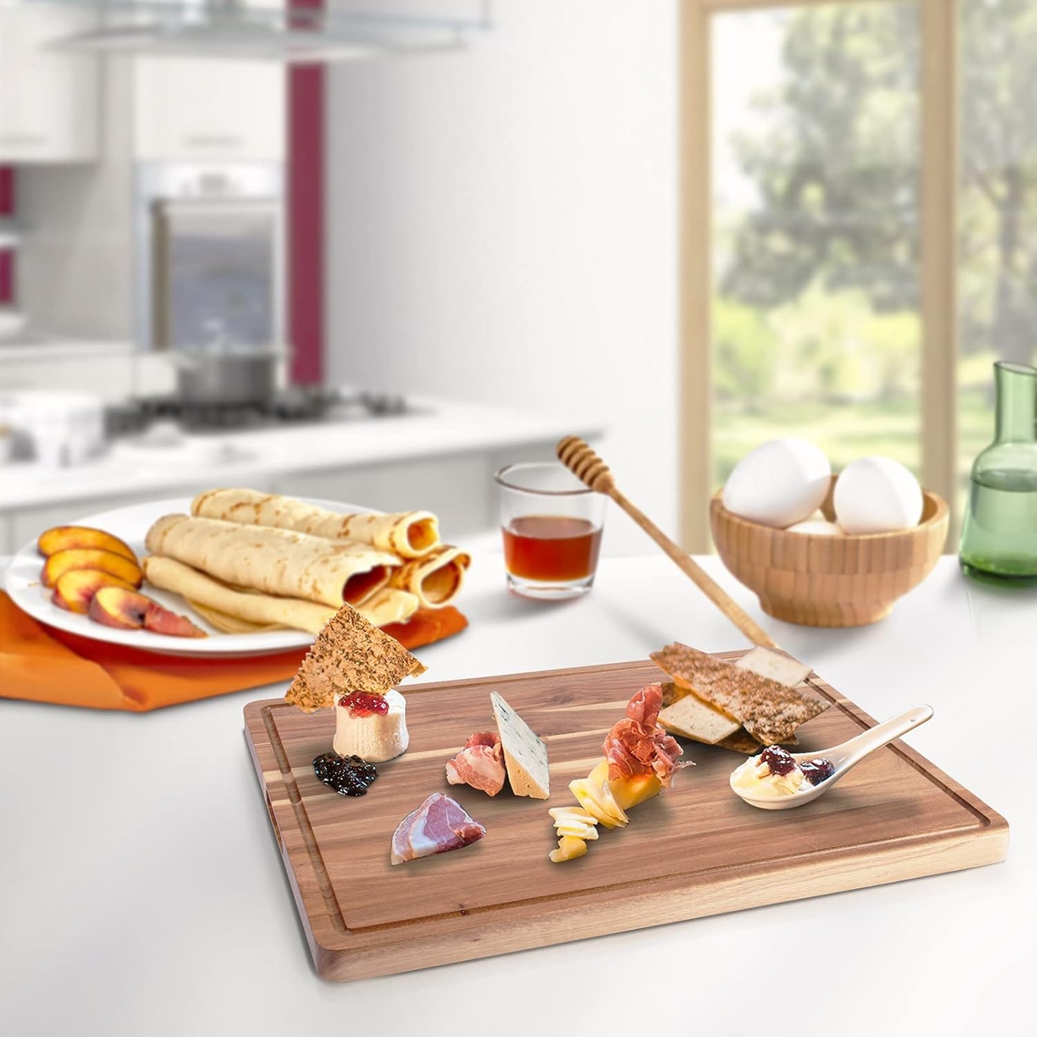 24″ x 18″ Extra Large Acacia Wood Cutting Board for Kitchen with Juice Slot