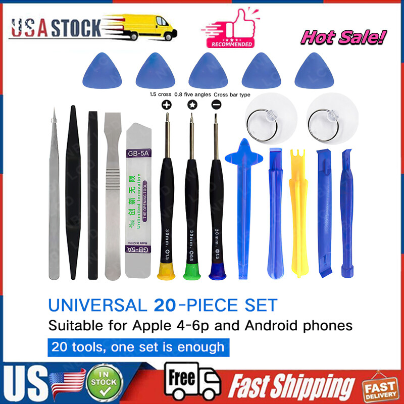 20 in 1 Mobile Phone Screen Repair Tools Kit Screwdriver Set for Opening Pry New