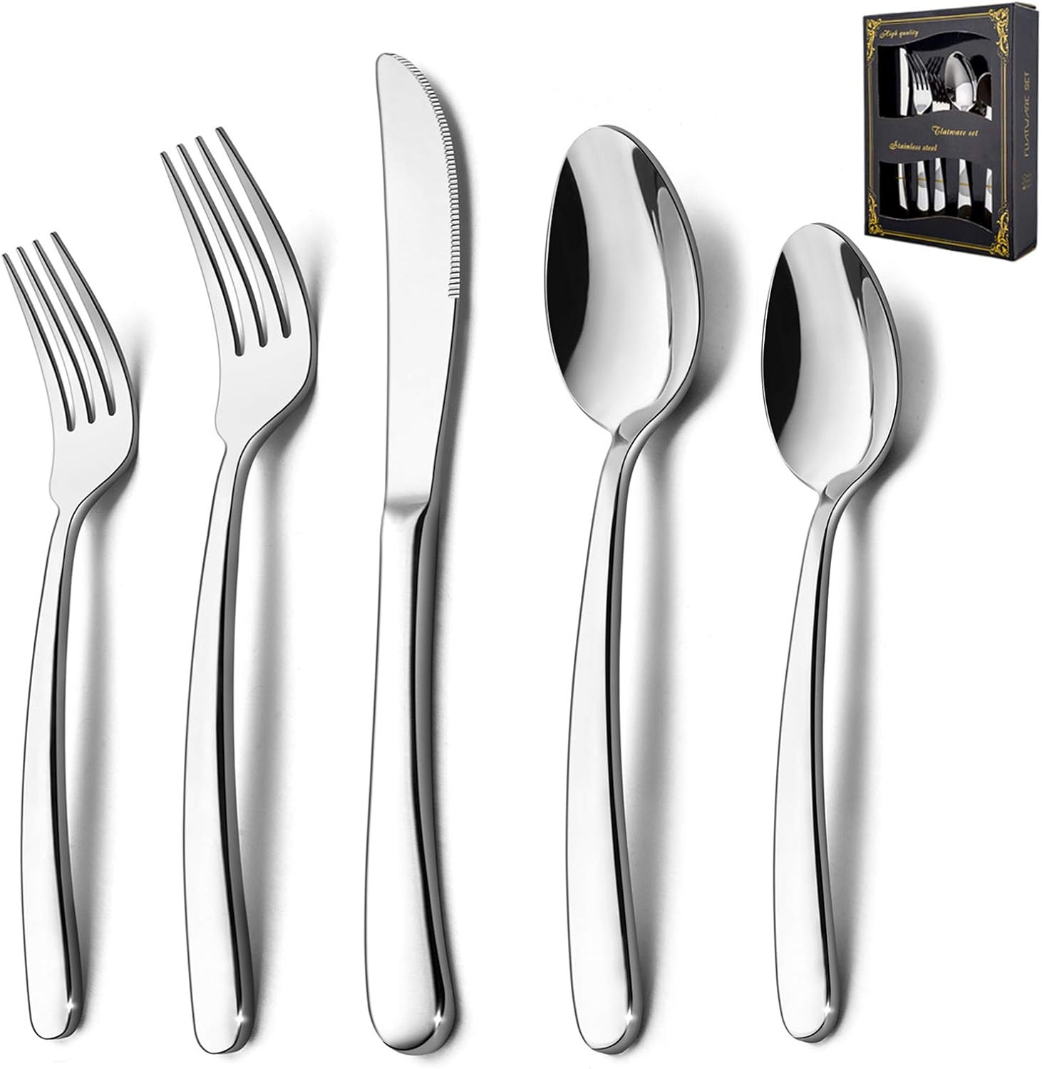 40 Piece Heavy Duty Silverware Set for 8, Stainless Steel Flatware, Safe