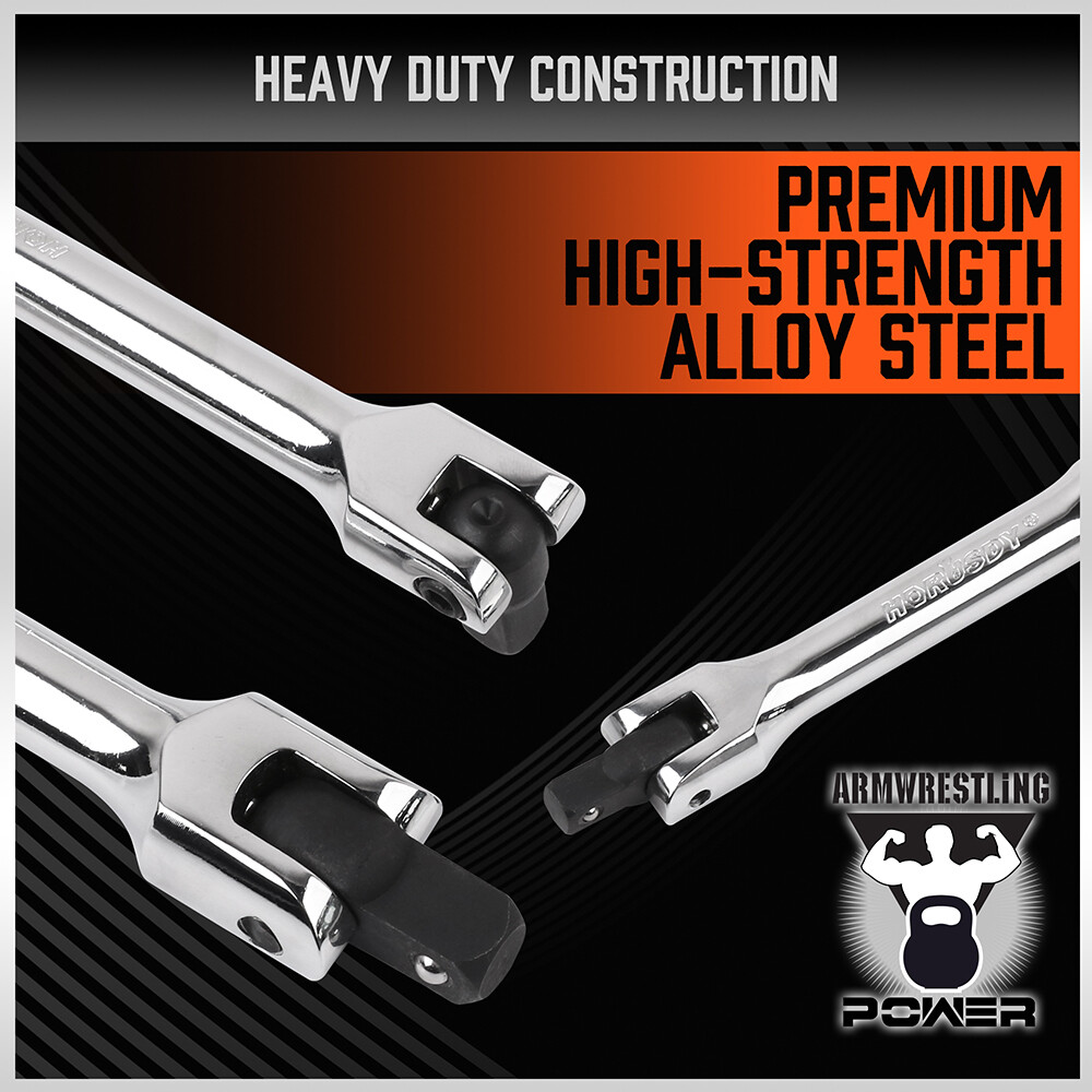 Breaker Bars Set 3PC 1/4″ 3/8” 1/2” Dr 180° Rotatable Head 6″ 10″ 15″ Length