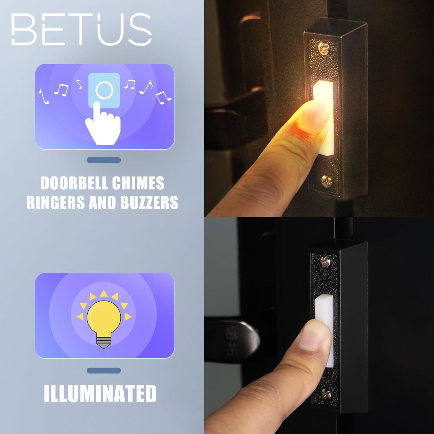 Betus LED Lighted Doorbell Button – Rectangular Wall Mounted Door Push Buttons