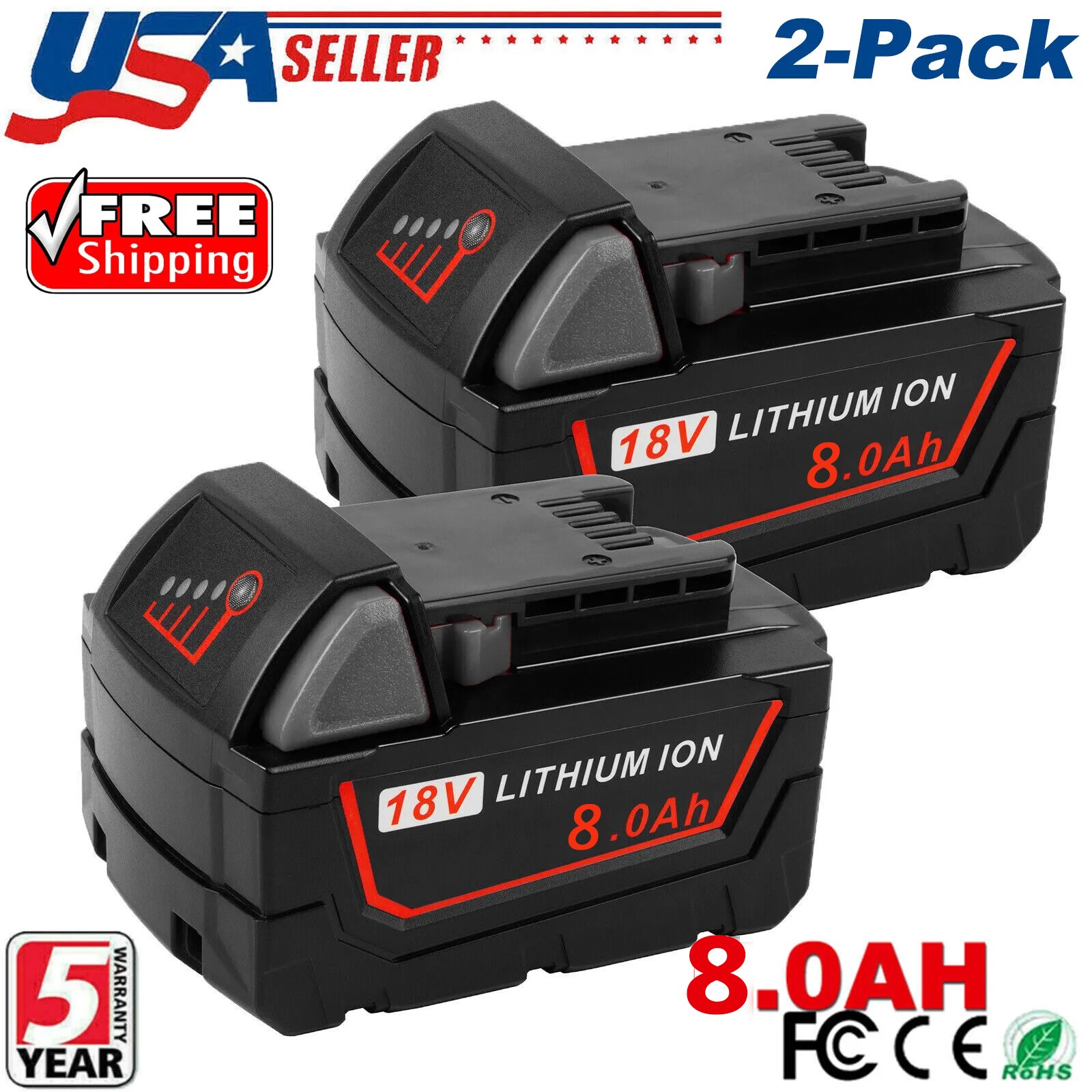 2PCS For Milwaukee For M18 8.0 AH Extended Capacity Battery 18V 48-11-1840