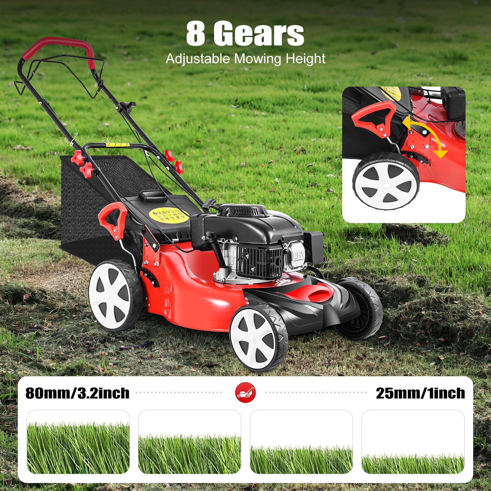 Self-Propelled Gas Powered Lawn Mower with Bagger with 4-Stroke Engine 20” 140CC