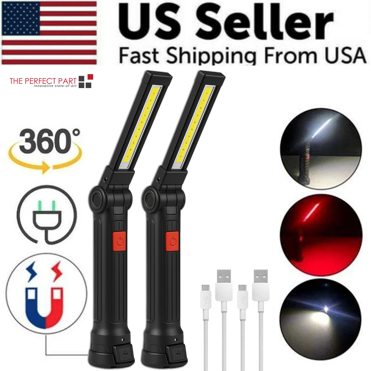Rechargeable LED COB Work Light Mechanic Flashlight Lamp Magnetic Base Bright