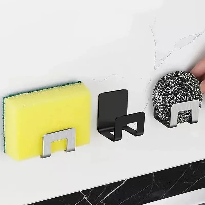 2pcs stainless steel sink sponge holder tray drainer rack, adhesive storage