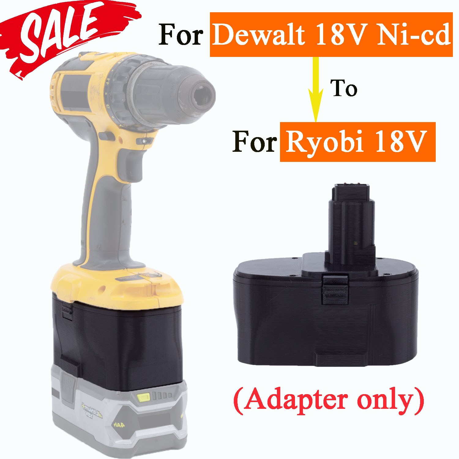 Adapter Fits For Ryobi 18V Li-ion Battery To For Dewalt 18V Ni-cd Cordless Tools