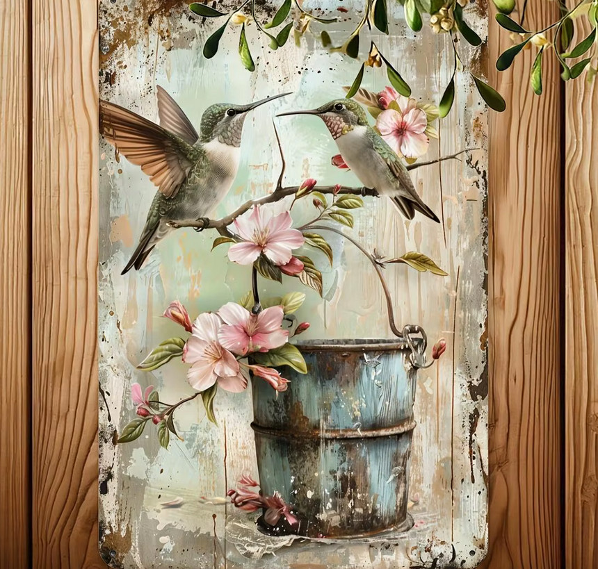 Hummingbirds Wall Decor French Country Vintage For Any Room Metal Tin Sign 8×12