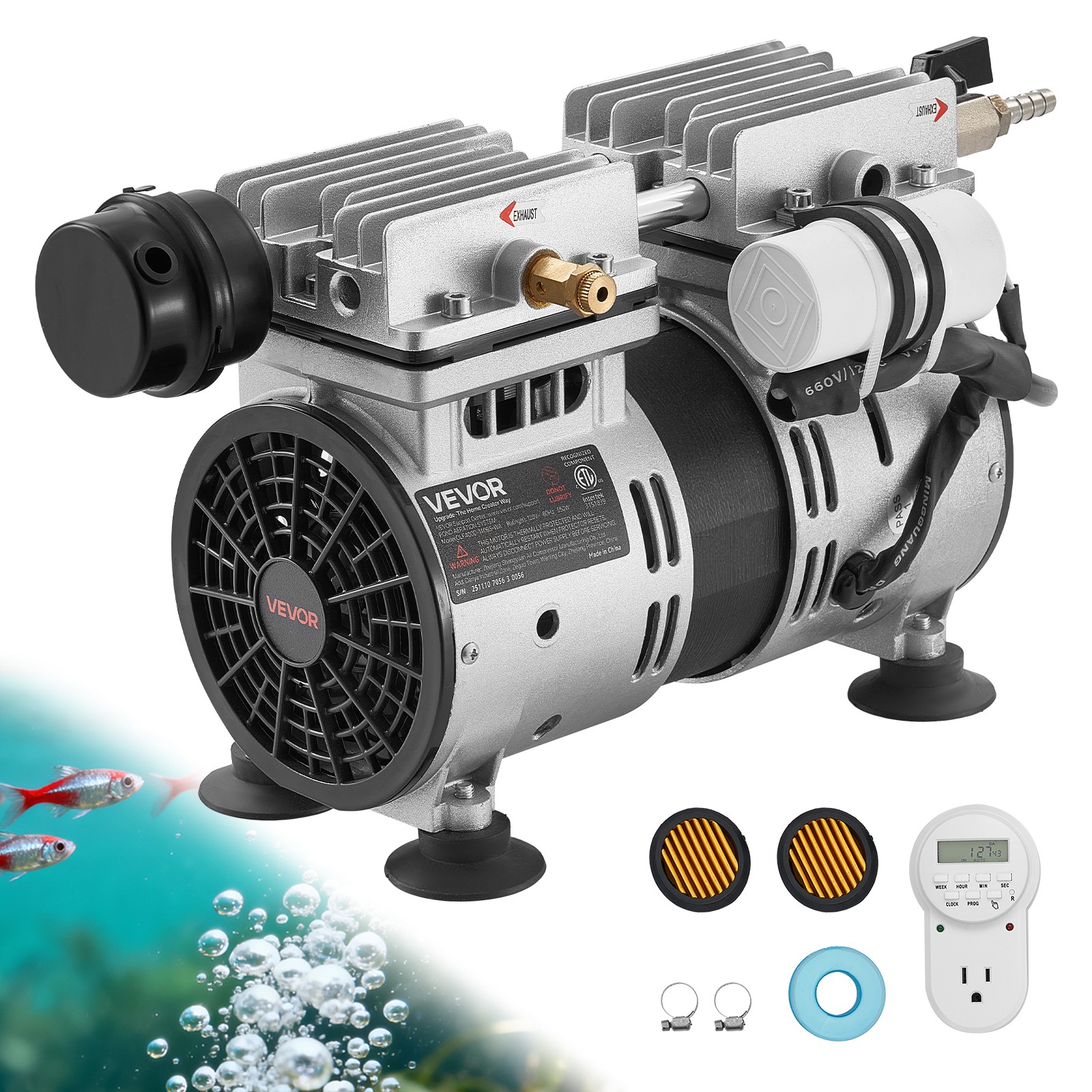 VEVOR Pond Aerator for Lake up to 3 Arces 5.2CFM 3/4HP Air Compressor 550W Motor