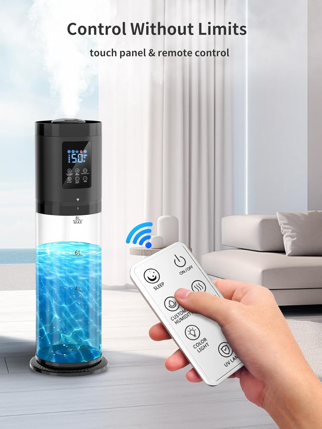 8L Humidifiers for Bedroom, 30dB Quiet, 500ft² Coverage, 60H Runtime, Top Fill,