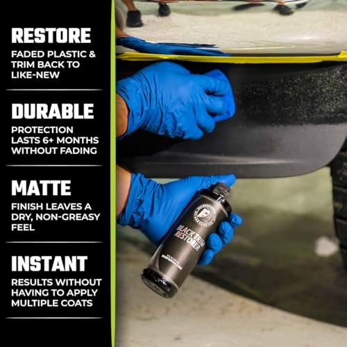 Black Trim Restorer – Lasts 6+ Months, Dye Infused Waterproof Plastic 4 Oz