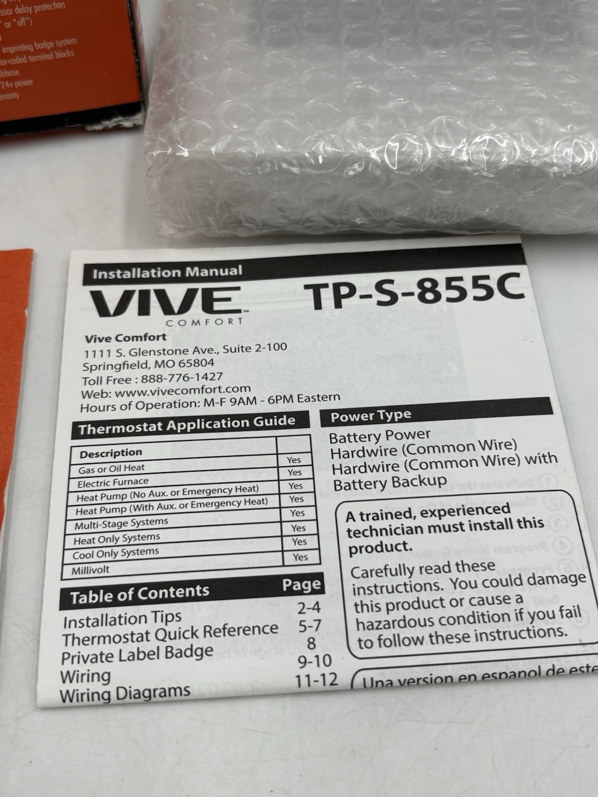 Vive Comfort TP-S-855C 7-Day Programmable Thermostat Residential Commercial