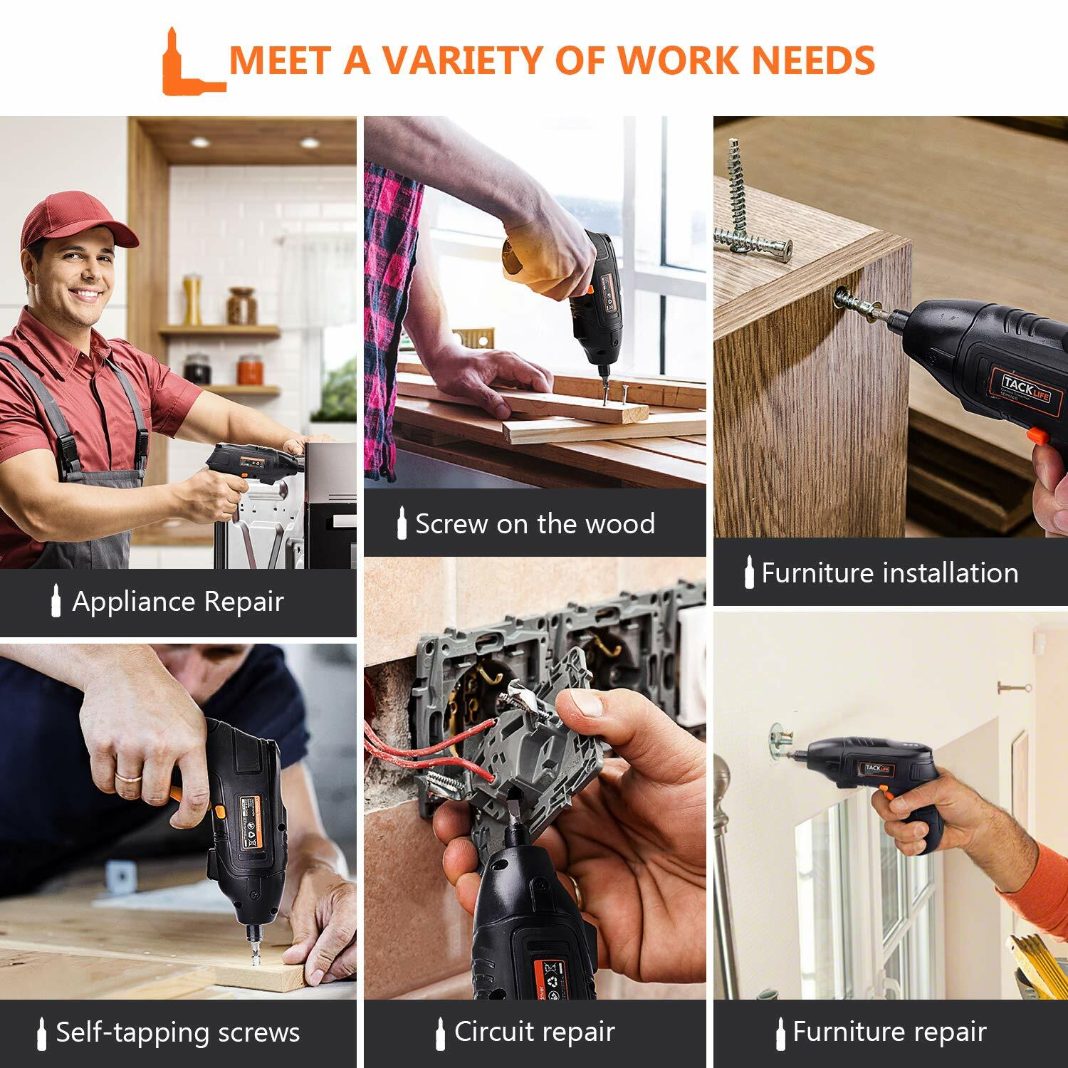 Electric Screwdriver, Tacklife Cordless Screwdriver Rechargeable 1500 mAh Li-on